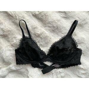 Victorias‎ Secret Size Large Unlined Bralette Bra Black Floral Lace EUC